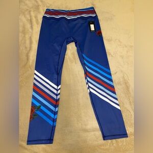 Peloton Pick Up Lines Leggings Size XL Spring 2019 Blue With Stripes And Roses